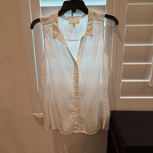 Cloth & Stone Ladder Trim White Button Down Collared Tank Top Size Medium